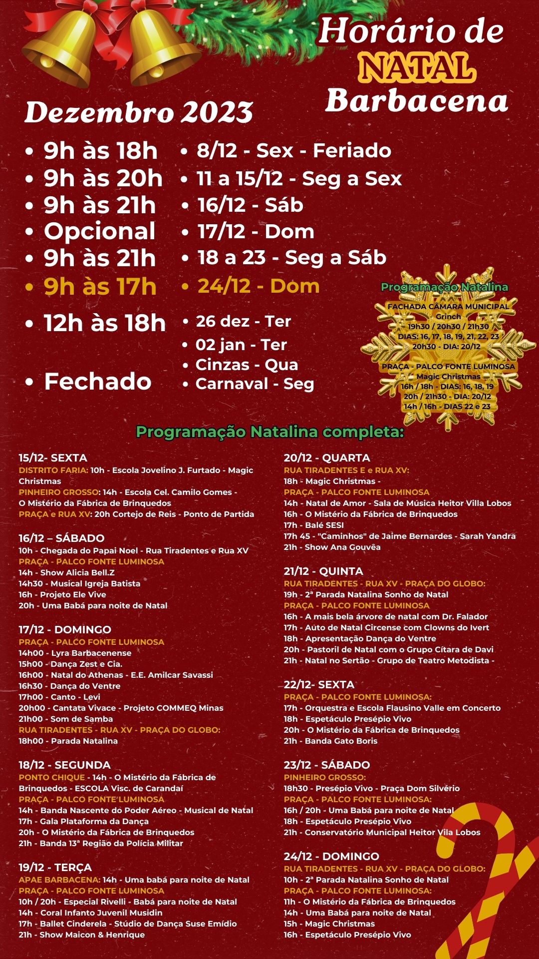 BARBACENA NATAL 2023 HORÁRIOS E PROGRAMAÇÃO