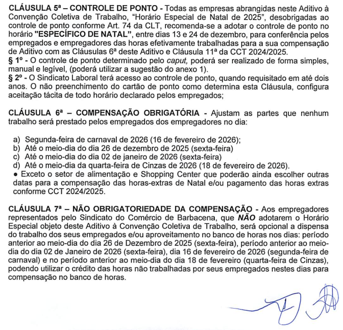 CLÁUSULAS 5ª 6ª e 7ª ADITIVO DE NATAL